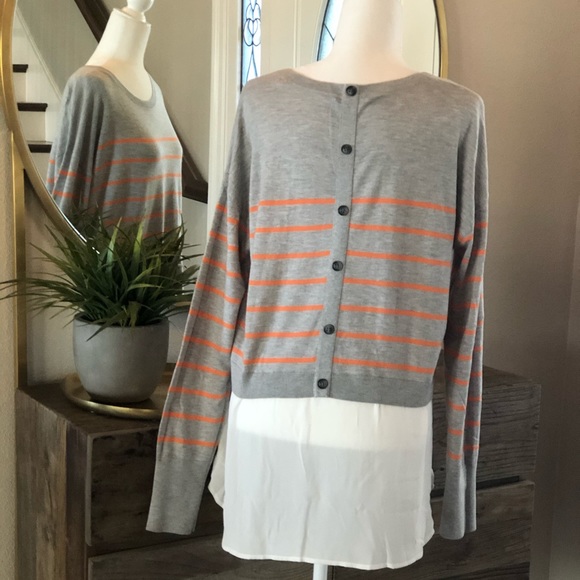 NWOT HALOGEN Woven Hem layered look Sweater. - Picture 3 of 8